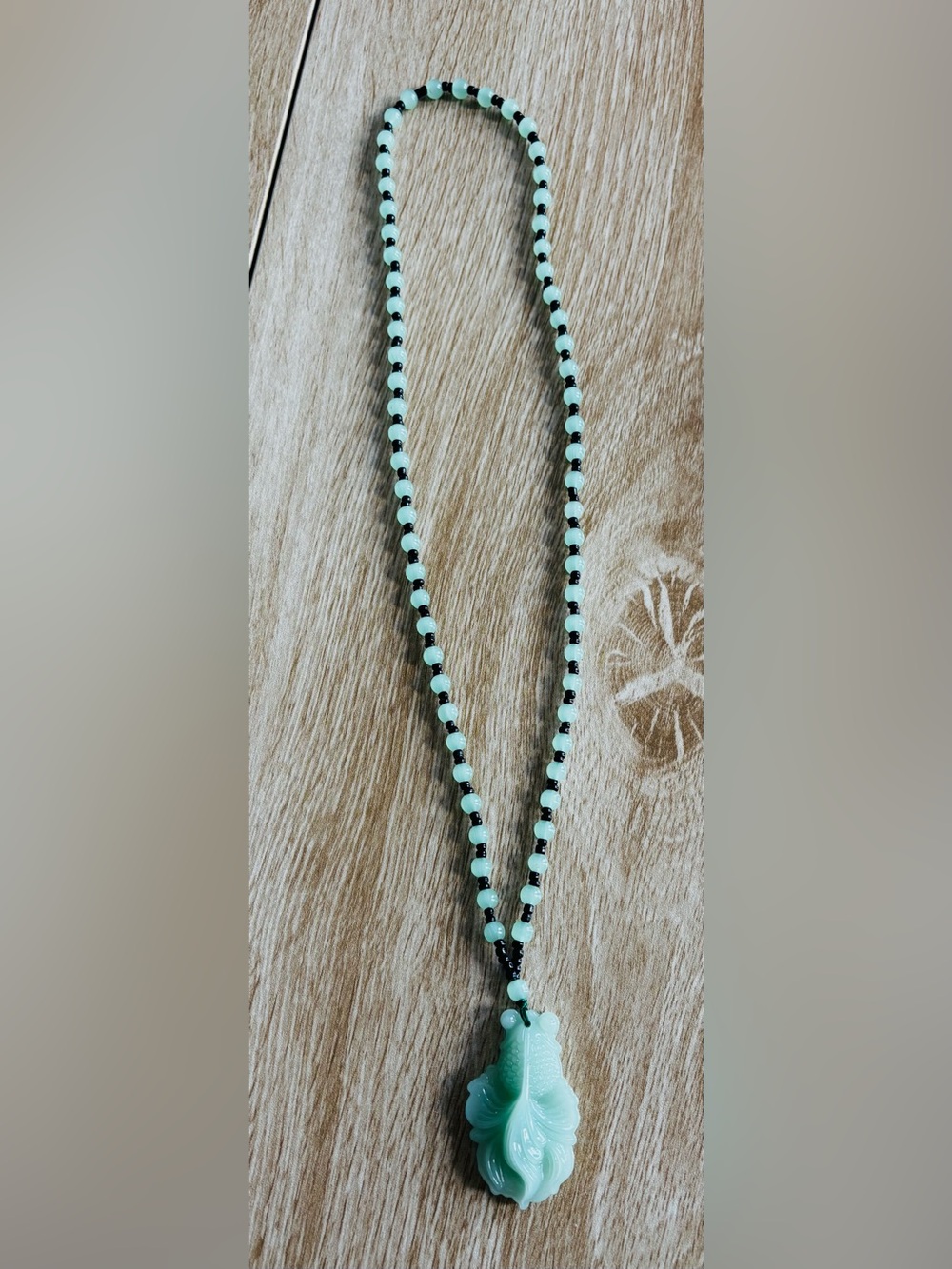 Pure Jade Beaded Necklace with Fish Pendant